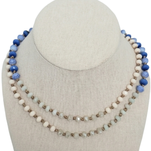 Glass Bead Tri Color Ombré Geometric Beads Long Necklace - Picture 1 of 10